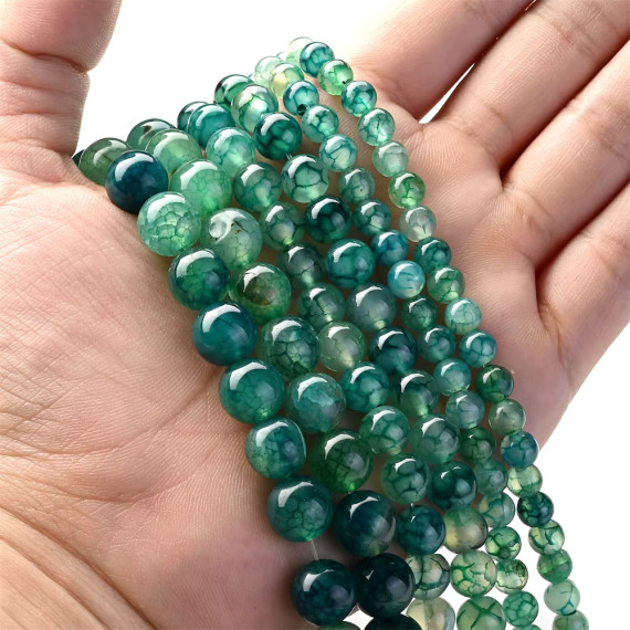 Natural Green Dragon Agate Stone Round Beads Crackle Pattern 8mm 45ct