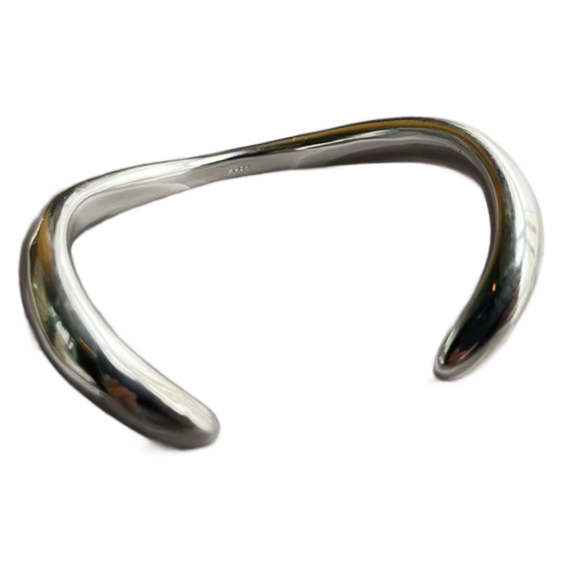 Trendy Arc Design .925 Sterling Silver Ladies Cuff Bangle