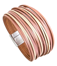 Trendy Leather Bracelet for Women Men Boho Multilayer Slim Strips Wrap Wide Bangle Bracelet, 7.7 Inch, Magnetic Clasp