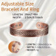 Pure Copper Celtic Carved Cuff Bangle Bracelet and Ring Set, Adjustable With 6 Magnets 15-18cm