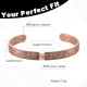 Pure Copper Flower Carved Cuff Bangle Bracelet, Adjustable 15-18cm With 6 Magnets