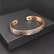 Pure Copper Flower Carved Cuff Bangle Bracelet, Adjustable 15-18cm With 6 Magnets