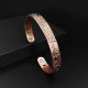 Pure Copper Flower Carved Cuff Bangle Bracelet, Adjustable 15-18cm With 6 Magnets