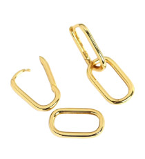 Geometric Oval Chain Hoop Earrings .925 Silver Gold Plated