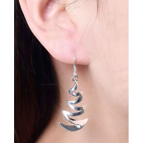 Sterling Silver Wavy Crescent Drop Dangle Earrings, Modern Design