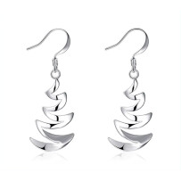 Sterling Silver Wavy Crescent Drop Dangle Earrings, Modern Design
