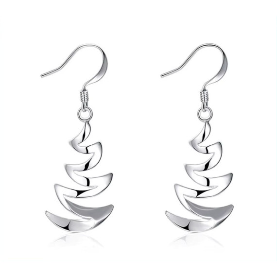 Sterling Silver Wavy Crescent Drop Dangle Earrings, Modern Design