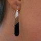 Vintage Style Teardrop Dangle Earrings, Black Resin and Wood, Hook Design