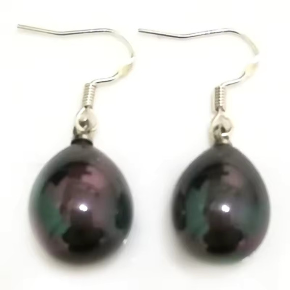 Black Raindrop Fresh Water South Sea Pearl Earrings With Sterling Silver Hooks