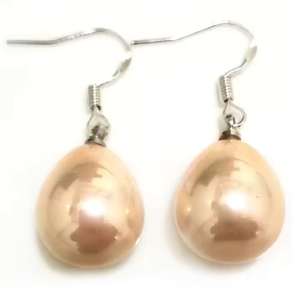 Pink Raindrop Fresh Water South Sea Pearl Earrings With Sterling Silver Hooks