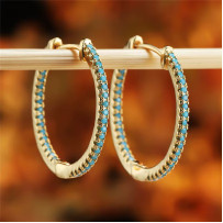 Blue Zircon Hoop Earring Classic Gold Color Wedding Jewelry