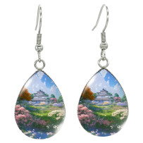Japanese House Teardrop Drop Dangle Earrings