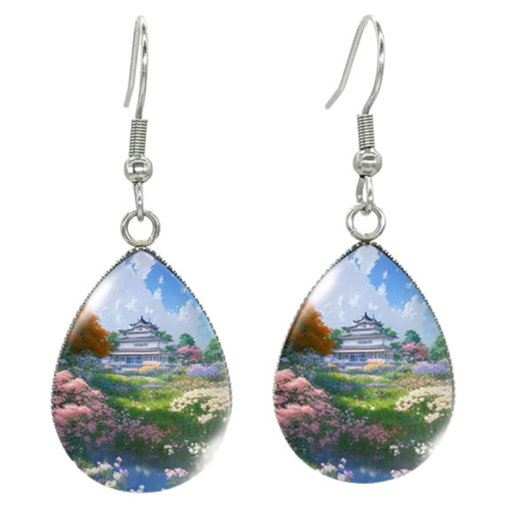 Japanese House Teardrop Drop Dangle Earrings