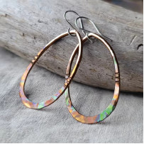 Vintage Teardrop Flame Painted Earrings Copper Silver Multi-Color