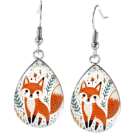Cute Fox Illustration Teardrop Earrings