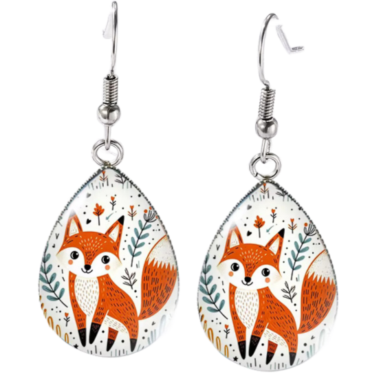 Cute Fox Illustration Teardrop Earrings