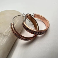 Vintage Half Round Hand Carved Pattern Earrings Ancient Red Copper