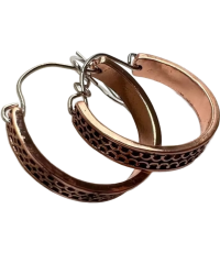 Vintage Half Round Hand Carved Pattern Earrings Ancient Red Copper