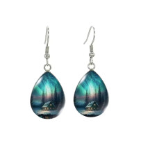 Aurora Borealis Cabin in the Woods Teardrop Earrings Fishhook