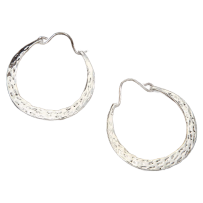 Vintage Style Hammered Silver Hoop Earrings, Textured Round Loop Design