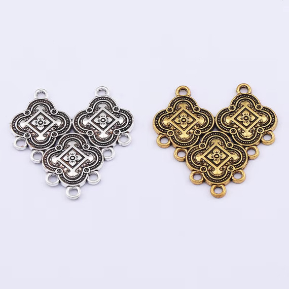 Tibetan Dangle Drop Connector Antique Gold & Silver 32mm 10ct