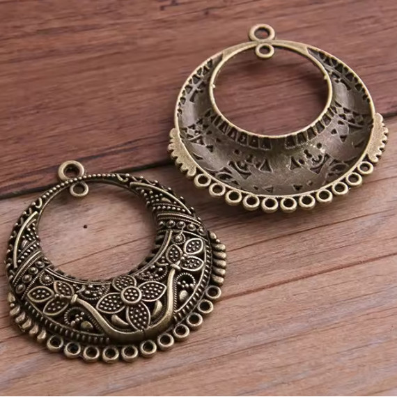 Vintage Big Flower Charm Pendant Antique Bronze 43mm