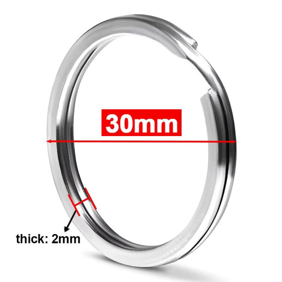 30mm Stainless Steel Flat Line Split Key Ring Silver 5pk