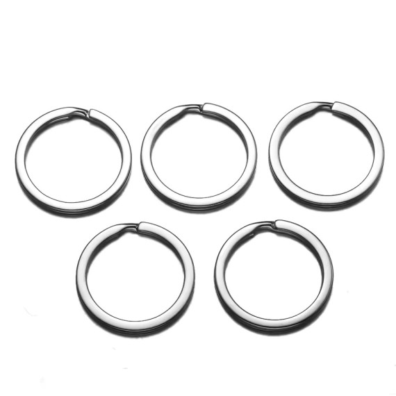 30mm Smooth Split Key Ring Rhodium 5pk