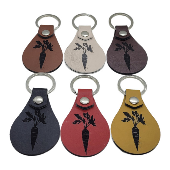 Leather Carrot Design Keychain for Gardeners or Redheads, 6 Colors, PU Leather Material