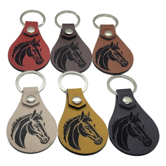 Leather Horse Head Keychain, 6 Colors, PU Leather Material with Metal Ring