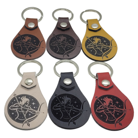 Leather Zodiac Sagittarius Archer Male Keychain, PU Leather Keychain, 6 Colors