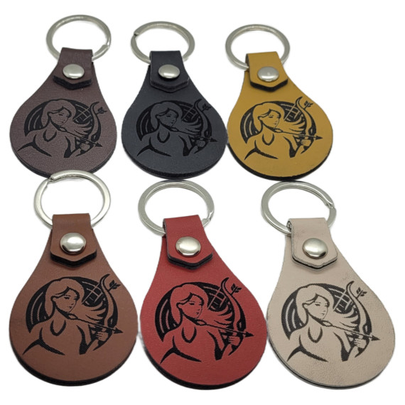 Leather Zodiac Sagittarius Archer Female Keychain, PU Leather Keychain, 6 Colors