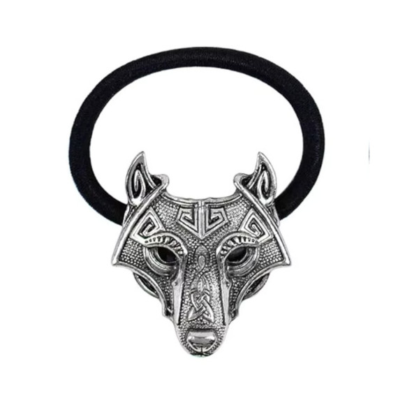 Viking Celtic Wolf Elastic Ponytail Headband Hair Tie Silver