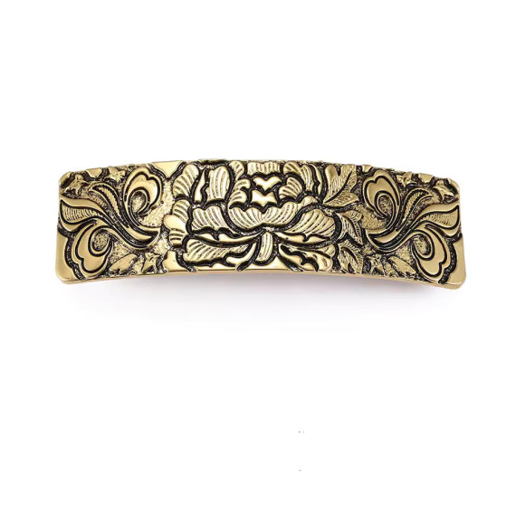 Vintage Style Hair Barrette Embossed Floral Pattern