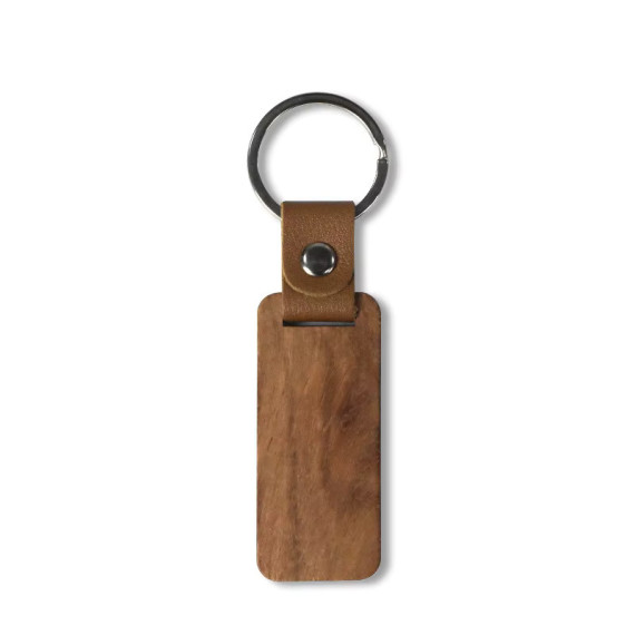 Rectangular Wood Keychain Blanks With Leather Strap 5pk
